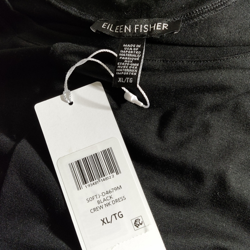 EILEEN FISHER Black Crew Neck Midi Dress XL NEW Soft Lyocell Stretch Jersey - Picture 7 of 9